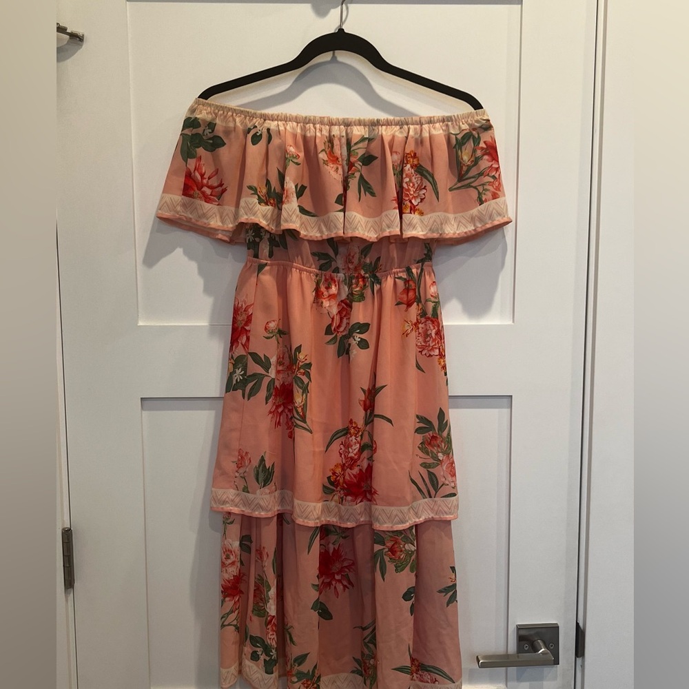 Off the shoulder ruffle spring summer floral dress